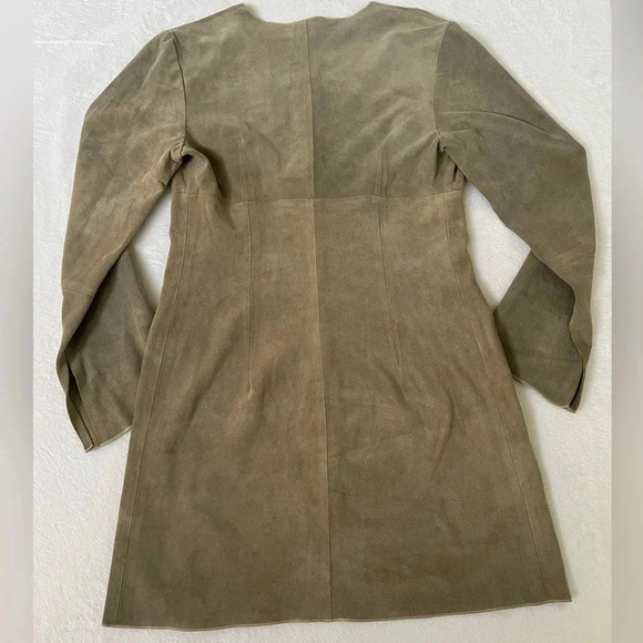 ANJA FLINT Leather Suede Size L Duster Cardigan Tie Up Khaki Neutral Lagenlook - Picture 11 of 13